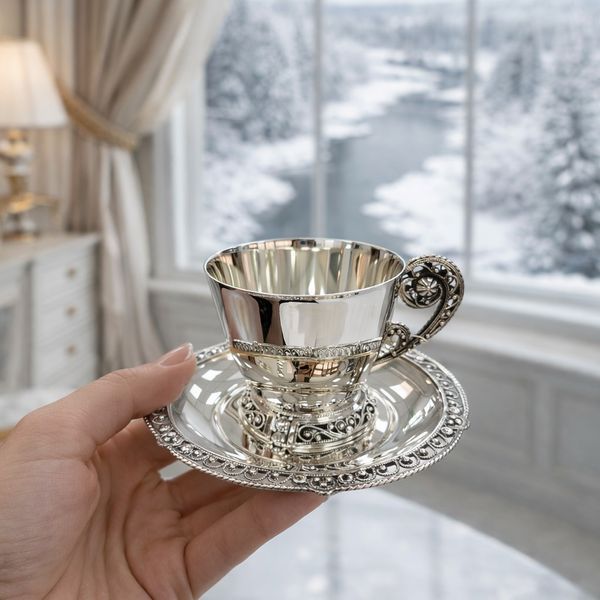 Серебряная чашка с ажурной ручкой 033141 033141 фото