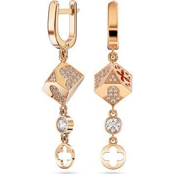 Серьги Кубы в красном золоте с фианитами 585 пробы 039534 039534 фото