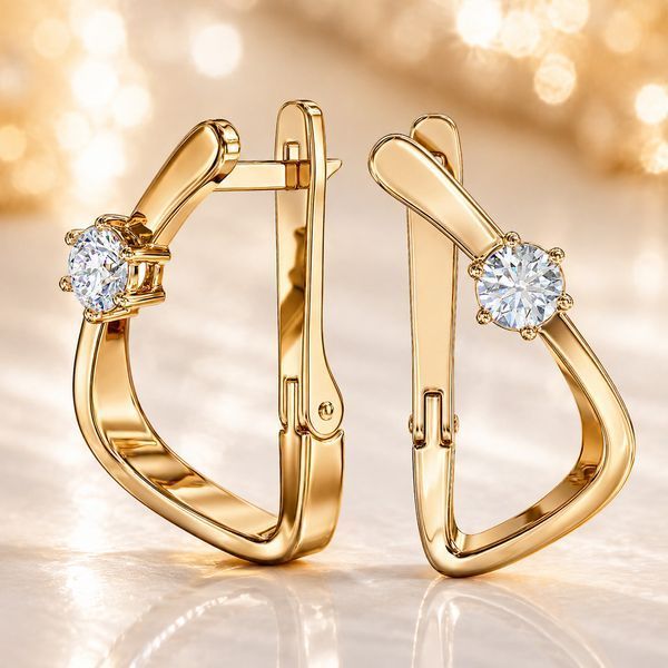Серьги в красном золоте 585 пробы с фианитом 043261 043261 фото