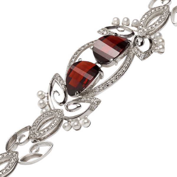 Серебряный браслет женский с жемчугом и фианитами 034544 034544 фото
