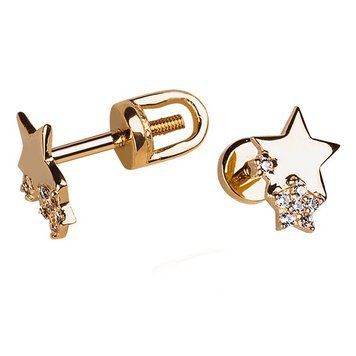 Сережки гвоздики золотые Звезды с фианитами 032741 032741 фото