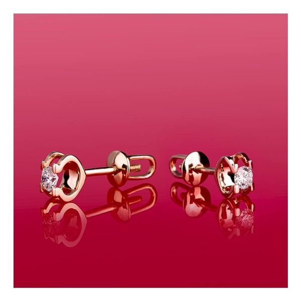 Сережки гвоздики из красного золота с бриллиантом 036558 036558 фото