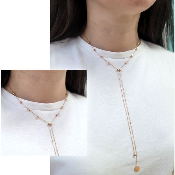 Эксклюзивное длинное золотое колье-галстук 2 в 1 с шариками 038938 038938 фото