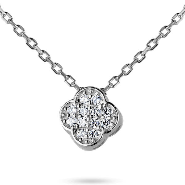 Серебряное колье с маленьким клевером из белых фианитов и дополнительной цепочкой 039770 039770 фото