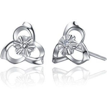 Серьги гвоздики из белого золота Цветочки с бриллиантом 029839 029839 фото