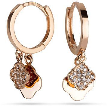 Золотые серьги Клевер с фианитами 030365 030365 фото