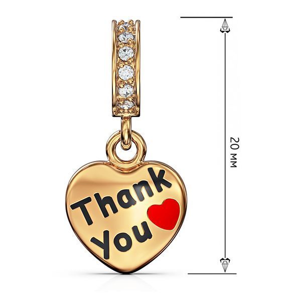 Золотая подвеска Сердце Thank You с эмалью в форме красного сердца и фианитами на ушке 040626 040626 фото