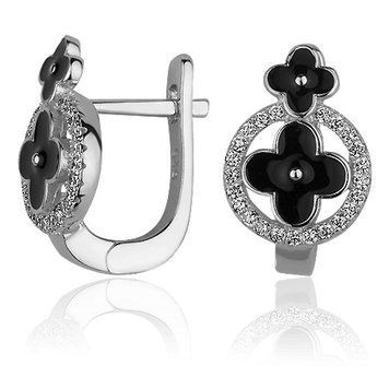 Серебряные серьги с фианитами и эмалью 027938 027938 фото