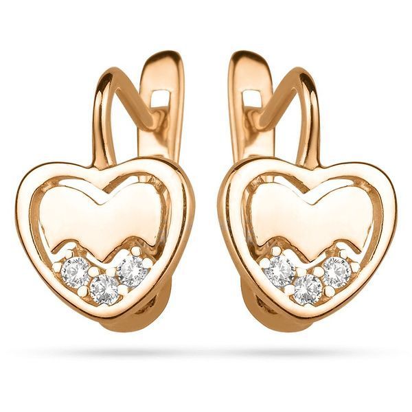 Золотые детские серьги сердечки с фианитами 037834 037834 фото