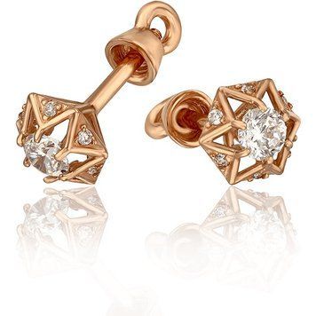 Королевские серьги гвоздики с фианитами 032539 032539 фото