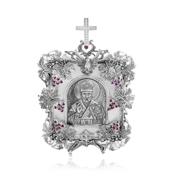 Серебряная икона Николай Угодник с виноградной лозой 035973 035973 фото