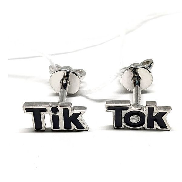 Серебряные серьги пуссеты гвоздики Тик-Ток Tik-Tok 037735 037735 фото