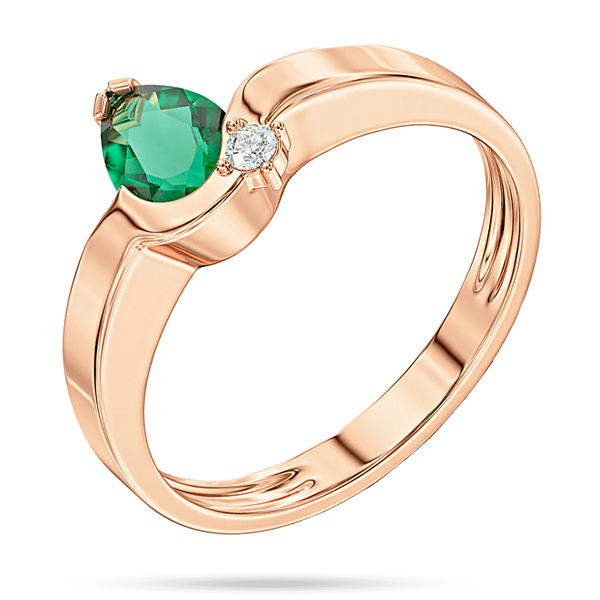Золотое кольцо Emerald Dew с изумрудом огранки груша и бриллиантом 042211 042211 фото