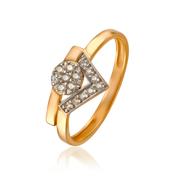 Золотое кольцо геометрический дизайн с фианитами 033637 033637 фото