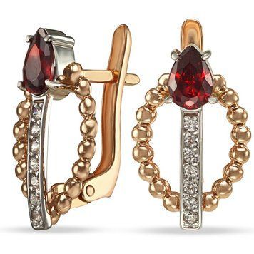 Серьги в комбинированном золоте с красным фианитом 038836 038836 фото