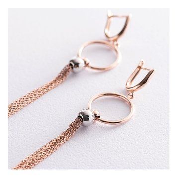 Золотые серьги цепочки, красное и белое золото 037771 037771 фото