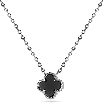 Колье серебряное с двусторонним клевером из оникса 039396 039396 фото