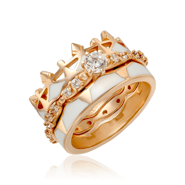 Золотое кольцо Корона тройное з эмалью и фианитами 034510 034510 фото