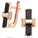 Жіночі сережки в червоному золоті з білими фіанітами та чорним агатом 039607 039607 фото 1