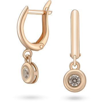 Золотые серьги-подвески с фианитами в глухой застежке 041032 041032 фото