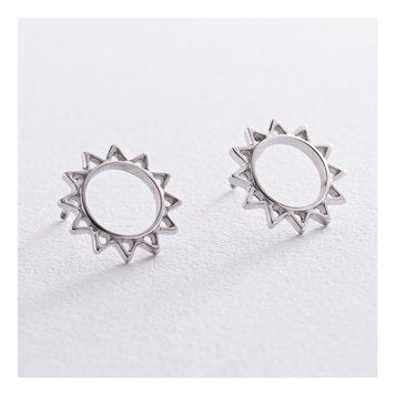 Золоті сережки-цвяшки Сонце, біле золото 037938 037938 фото