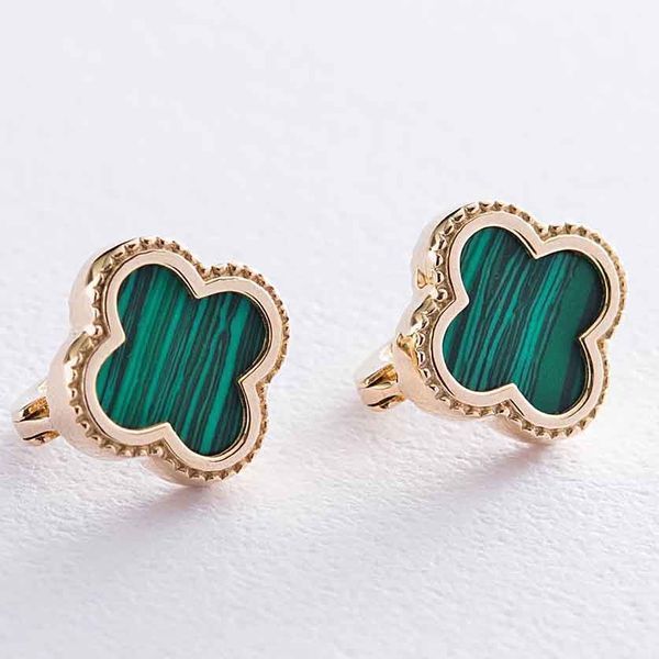Серьги с малахитом в желтом золоте Клевер 039180 039180 фото