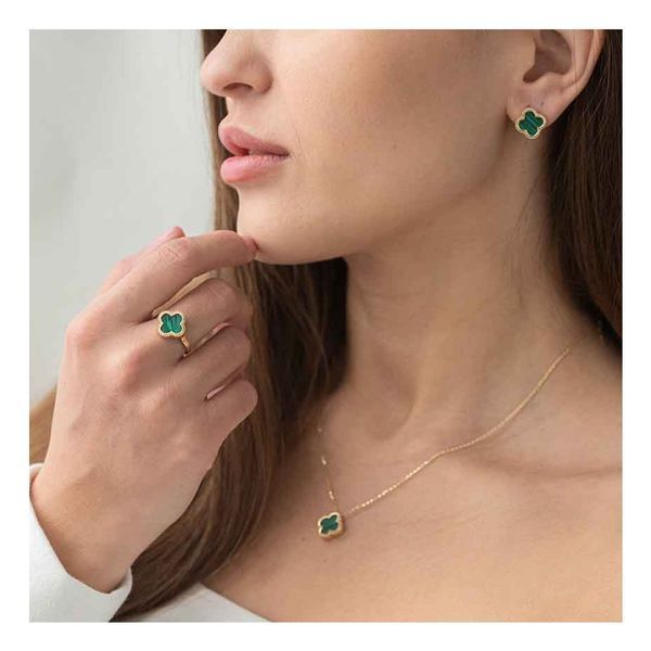 Серьги с малахитом в желтом золоте Клевер 039180 039180 фото