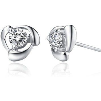 Серьги Цветочки из белого золота с бриллиантом 029887 029887 фото