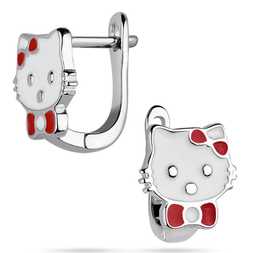 Детские серьги из серебра Hello Kitty с бантиком и красной и белой эмалью 039464 039464 фото