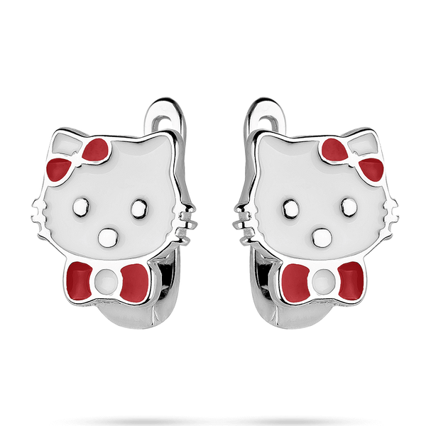 Детские серьги из серебра Hello Kitty с бантиком и красной и белой эмалью 039464 039464 фото