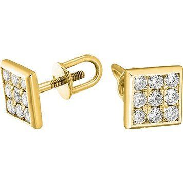 Серьги-пуссеты из желтого золота с бриллиантами Квадрат 031890 031890 фото