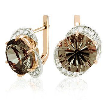 Золотые серьги с раухтопазом 023510 023510 фото