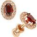 Вишукані золоті пусети з темно-червоним гранатом в овальній огранці та основою з фіанітами 040658 040658 фото 1