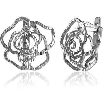 Серебряные серьги без камней Цветок с алмазной гранью 034889 034889 фото