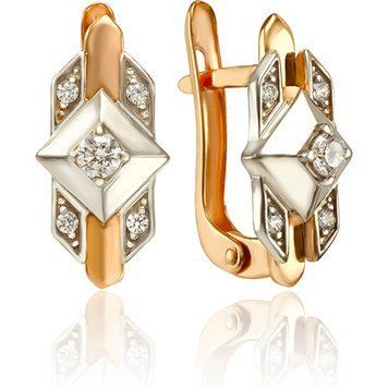 Золотые серьги с фианитами Ромб 033482 033482 фото