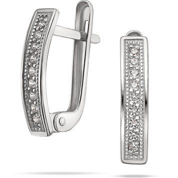 Серьги в белом золоте с фианитами на английской застежке 040424 040424 фото
