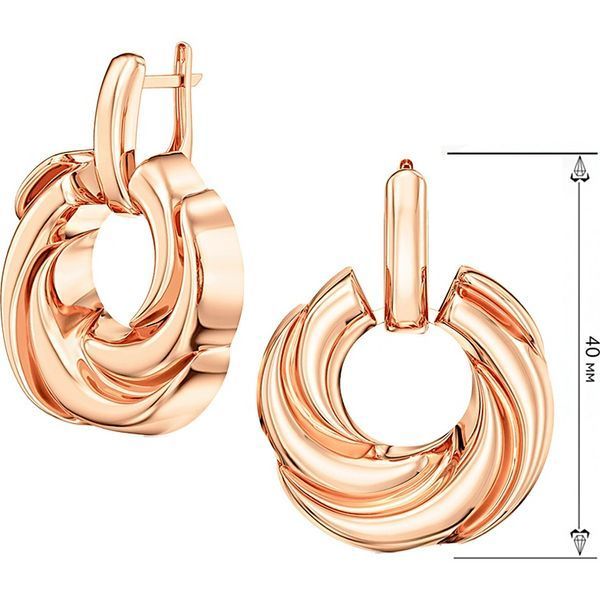 Сережки-підвіски у червоному золоті 585 проби Twirl без вставок на англійській застібці 042256 042256 фото