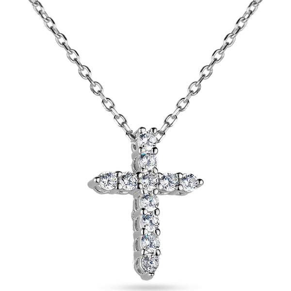 Серебряное колье с декоративным крестиком из белых фианитов и дополнительной цепочкой 039769 039769 фото