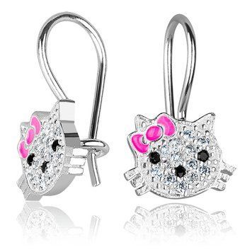 Серебряные детские серьги Китти Kitty с фианитами и эмалью 925 пробы 037598 037598 фото