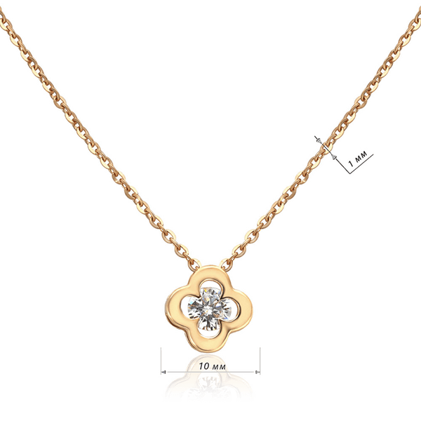 Золотое колье с подвеской Клевер с фианитом 037035 037035 фото