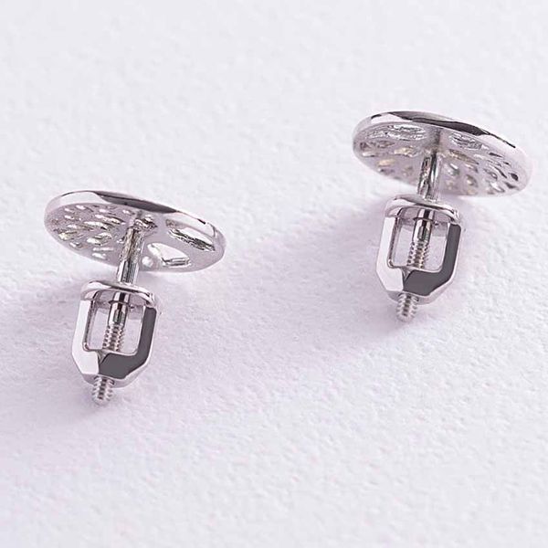 Серьги-пусеты Древо Жизни в белом золоте 038669 038669 фото