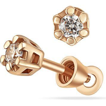 Серьги- гвоздики в красном золоте с фианитами 039007 039007 фото