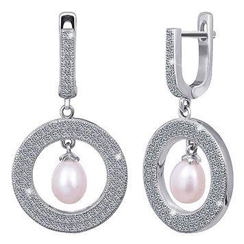 Серебряные серьги с жемчугом и фианитами 025554 025554 фото