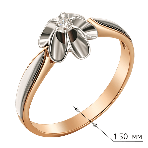Каблучка Flowers з білим діамантом в червоному та білому кольорі 039780 039780 фото