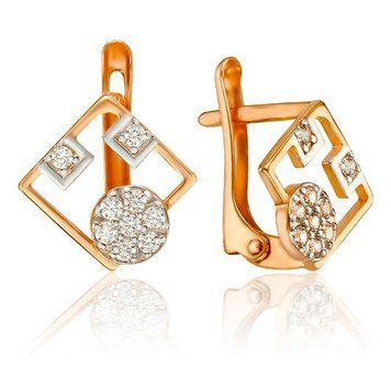 Золотые серьги с фианитами Геометрические фигуры 033626 033626 фото