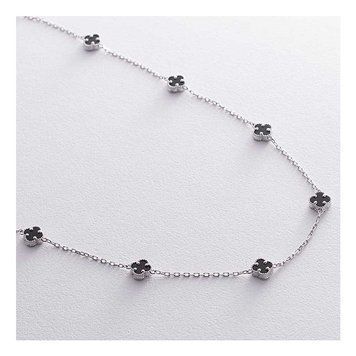 Невероятное mini колье из белого золота Клевер с ониксом 038572 038572 фото