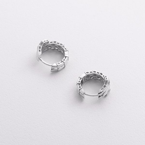 Серьги-конго в белом золоте с фианитами Змея 040945 040945 фото