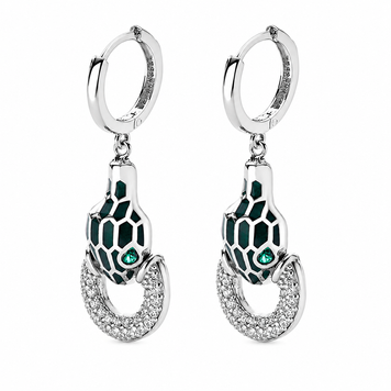 Сережки-конго Emerald Snake Gaze у білому золоті 585 проби з емаллю та фіанітами 042005 042005 фото