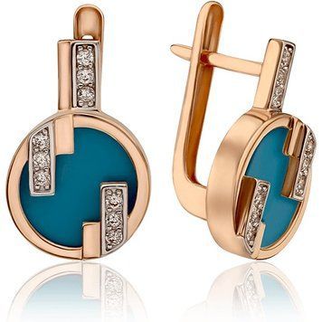 Сережки золоті з бірюзою і фіанітами Джанет 033834 033834 фото