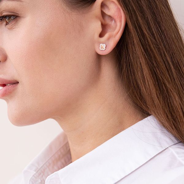 Золотые серьги-гвоздики с фианитами Клевер 038070 038070 фото